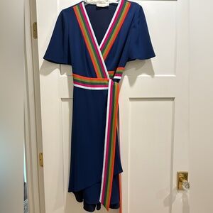 Tory Burch Blue Flutter Sleeve Wrap Dress
